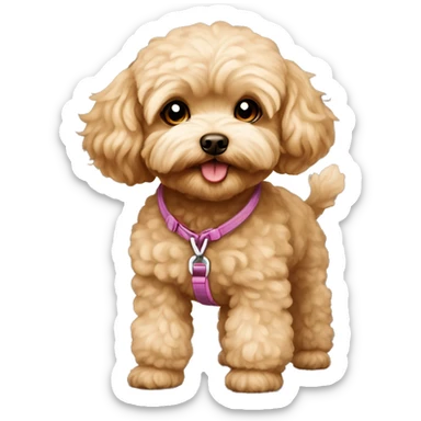 Brown Maltipoo ready for a walk with blonde girl sticker