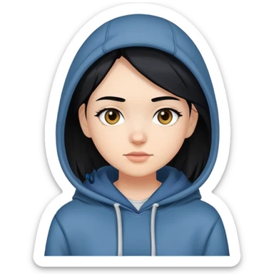 girl with black hair, wearing a hoodie and jeans, boyish look sticker