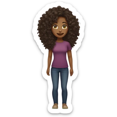 woman light tan skin long dark curly hair sticker