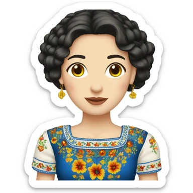 European dark-haired woman in Ukrainian embroidery sticker