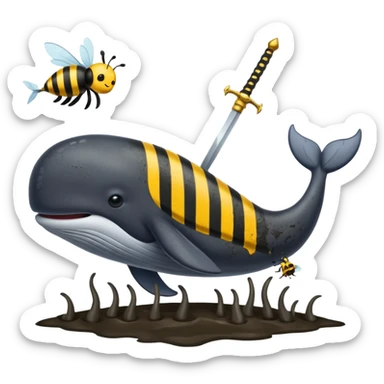 A whale cover with mud and a two bees use sword fighting sticker