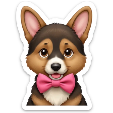 German shepherd puppy with a bow in the neck, like a gift. With the tonge out sticker