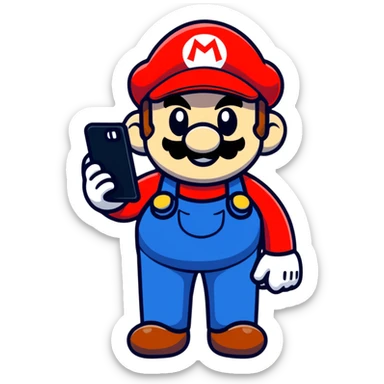 Mario character with a smartphone sticker