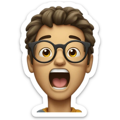 screaming boy with long hair brun glasses sticker