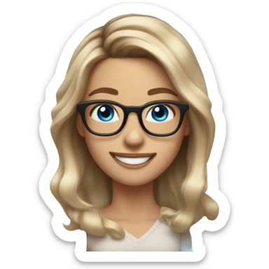 Real Shoulder length Balayage pale model lady with glasses and blue eyes happy  sticker