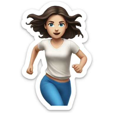 Realistic brunette girl with bright blue eyes running fast sticker