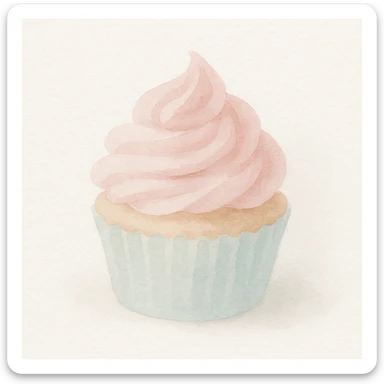cupcake with pink icing, soft and delicate, watercolor art style sticker