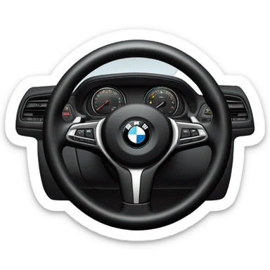 A manicured hand on the steering wheel of a BMW sticker