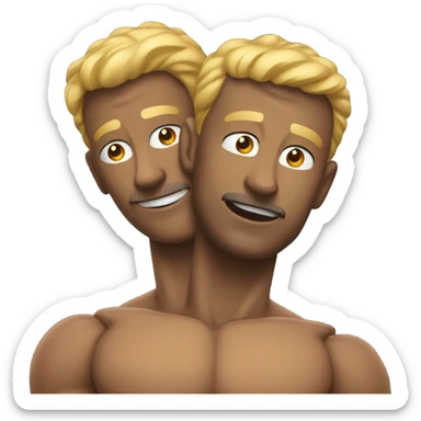 Two men with muscly legs hugging and kissing sticker