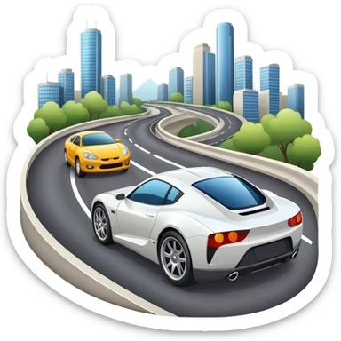 An icon showing a motorcycle and car speeding through a cityscape, with roads and curves ahead. The vehicles leave dynamic trails of speed, representing the thrill of racing and adventure. The background is transparent, focusing on the power and freedom of both cars and motorcycles. sticker