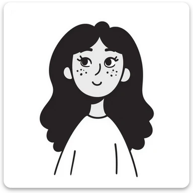 adolescent girl with long wavy hair, freckles, long eyelashes, white top sticker