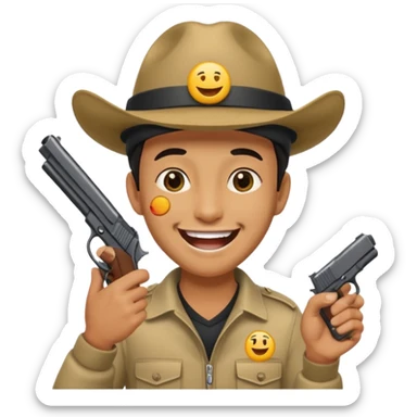 Emoji de risa pero con gorro del equipo colo colo y una pistola en la mano sticker