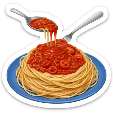 spaghetti all'assasina, sauce mixed into the spaghetti sticker