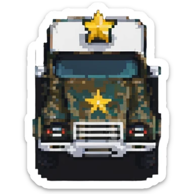 military truck with a star emblem pixel art sticker