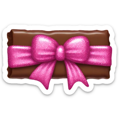 Chocolate bar with pink glitter bow wrapping halfway sticker