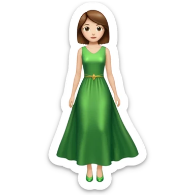 woman lshort brown hair green shiney long dress full body sticker