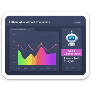 it is for a "Welcome & Why We’re Here" slide for a team meeting about Letheia™, an AI-powered emotional companion designed for daily reflection. Used for Gen Z to track their moods, map patterns, and receive personalized insights. sticker