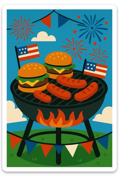 Add more fireworks around the barbecue grill, keep the festive 4th of July style with lively and colorful fireworks surrounding the grill area. sticker