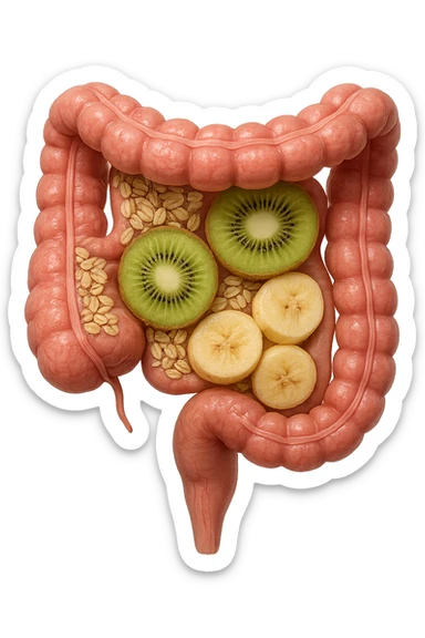 avena, kiwi e banana all'interno di un colon umano anatomico realistico, iperrealistico 4k sticker
