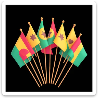 minimalist illustration of São João festival flags, glossy 3D emoji style, colored in #00C7B4, symmetrically arranged on a clean white background, eye-level view, studio lighting in cool white, realistic 3D depth and volume sticker