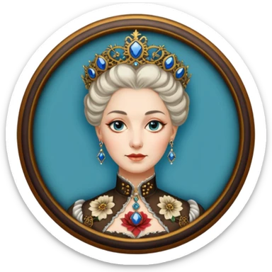 realistic cinematic Russian Empress Catherine the Great depicted with steam punk Victorian-style body tattoos sticker