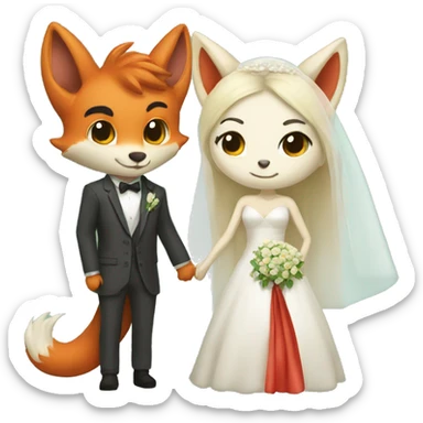 lady dragon and boy fox getting married sticker