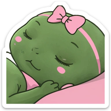 Small Brunette baby girl sleeping pink bow sticker
