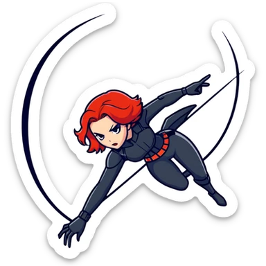 Black Widow superhero from Avengers in action pose, red hair, black suit sticker