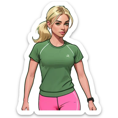 Blonde girl in Pink workout clothes walking sticker