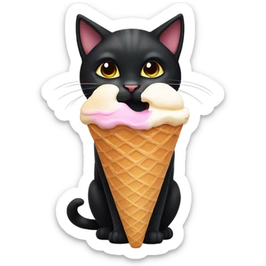 cute black cat eating ice cream cone sticker