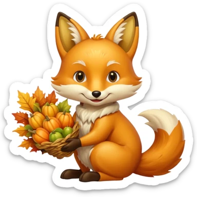 Smiling gold Fox and Cornicopia sticker