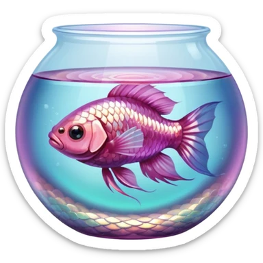 Baby pink beta fish in clear fish bowl sticker