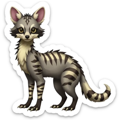 Feral Rare Fantasy dark tropical Vernid-Sergal-Genet-Trico-species by LiLaiRa, random markings, tufted tail, tufted ears, full body sticker
