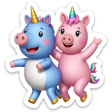 Pepa pig dancing with a unicorn  sticker