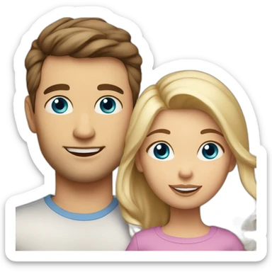 Brunette mom, dad,  2 years boy with blue eyes and 1 month blond baby sticker