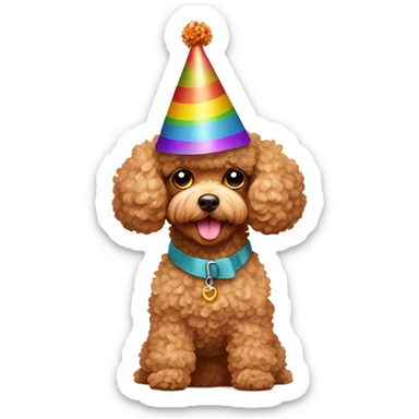 Toy poodle wearing birthday hat sticker
