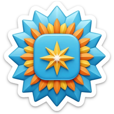 A high-resolution 2D icon of an Instagram-style verified badge. A vibrant light blue rounded-point starburst shape (rosette) with a clean, thick white checkmark in the center. Soft matte plastic texture. sticker