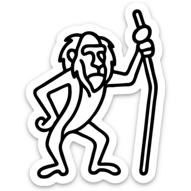 Rafiki holding his staff, simplified icon, bold outlines, minimal color sticker