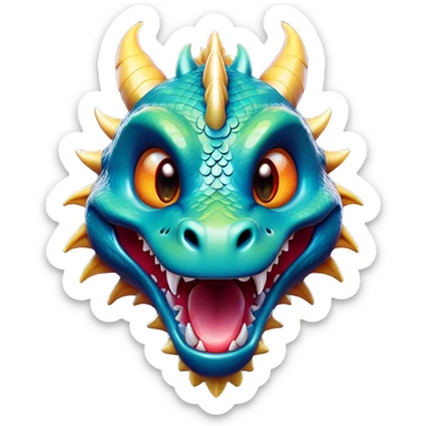 Cinematic Comical Dragon Portrait Emoji, Head tilted dramatically with an exaggeratedly amused expression, featuring a striking, glossy scaled body with bold, angular details and wide, expressive eyes brimming with playful disbelief; rendered with vibrant, lifelike textures and natural shadows, high shine, dramatic yet playful, styled with an air of cheeky mythical mischief, soft glowing outline, capturing the essence of a spirited and over‐the‐top dragon that looks ready to breathe fire into viral fame! sticker
