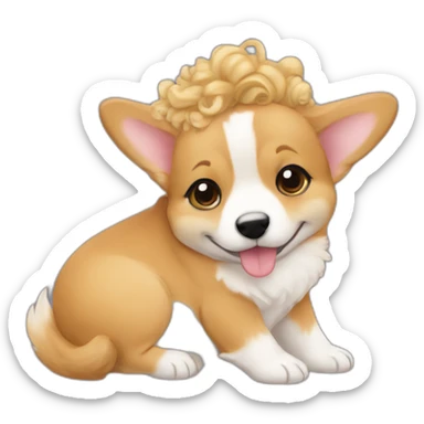 Corgi kissing a baby girl with curly blonde hair sticker