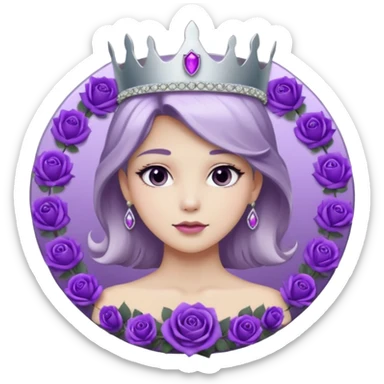 Purple shadow rose flower silver circle plaque with silver tiara sticker
