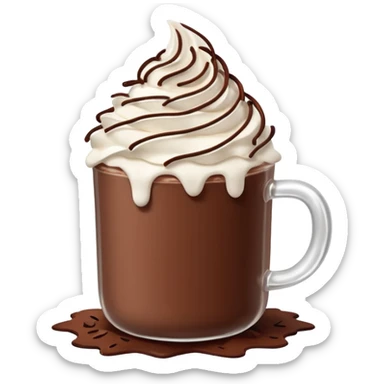 “hot chocolate emoji, whipped cream on top, chocolate shavings, cute, minimal, white background” sticker