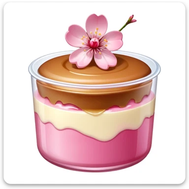 sakura pudding with pink cherry blossom flower on top, cute dessert sticker