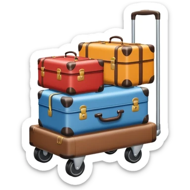 luggage on a baggage cart and the laggage color is diffrent  sticker