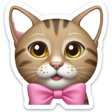Tabby cat with pink bows on ears sticker
