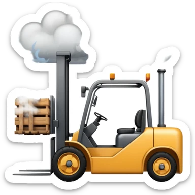 ugly, broken forklift with clouds of smoke after the explosion sticker