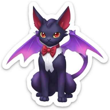cool kawaii black purple red ethereal fantasy beautiful elegant nargacuga-Noivern-cat-Fakemon collar harness bow tie and bracers full body sticker