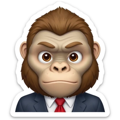 Brown haired cartoon gorilla with tufted tip of hair on the top of his head, light skin tone, heavy brows and cartoony eyes, he is a strong ape with and a red tie, but doesn't were any suit  sticker