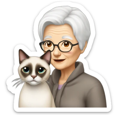 siamese cat and old lady with white hair sticker
