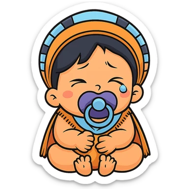 Add a pacifier to the crying Indian baby sticker. The original style is sticker style, but since sticker style does not support editing, use the general style to keep the look as close as possible with no background. sticker